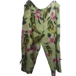 Leilani Floral Capri Cover Up Pants Semi Sheer Vacation Beach Size L/XL